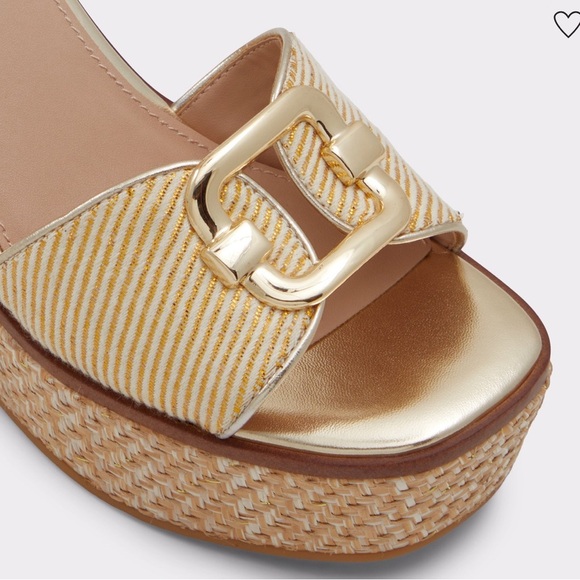Aldo Gold Wedge Sandals with Ankle Strap - Picture 3 of 12